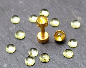 Könnte beinhalten: Ein Satz von 12 goldfarbenen Körperschmuck-Steinen mit klaren, gelben Glasoberflächen. Die Steine sind in einem Kreis um zwei größere Steine angeordnet, von denen einer an einem goldfarbenen Stift befestigt ist.
