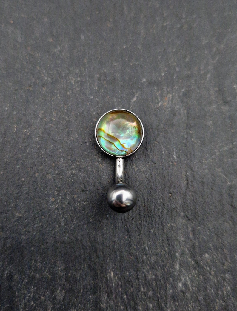 Paua Shell Belly Bar - 316lvm Steel - 14 Gauge - Abalone Belly Ring image 2