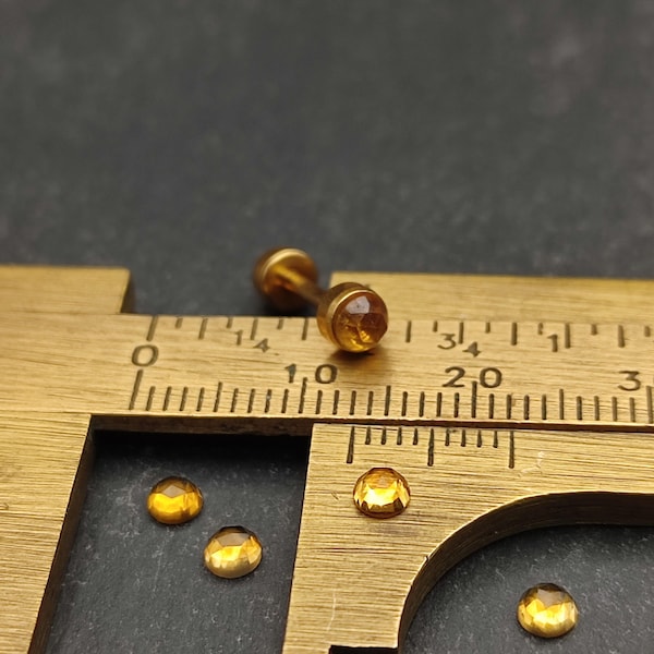 Doppel Citrin Labret - 3 mm - Goldener Chirurgenstahl - Innengewinde - Helix Piercing