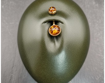 Baltic Amber Belly Ring: Gold Surgical Steel Bar, 14 Gauge
