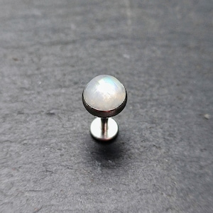 Rainbow Moonstone Labret  - 5mm Gemstone - Surgical Steel - 16 Gauge or 14 Gauge