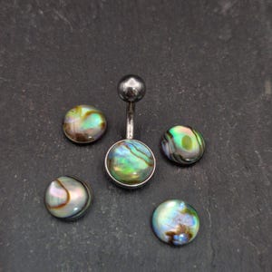 Paua Shell Belly Bar - 316lvm Steel - 14 Gauge - Abalone Belly Ring image 3