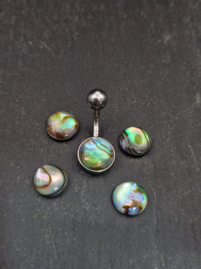 Paua Shell Belly Bar - 316lvm Steel - 14 Gauge - Abalone Belly Ring image 3