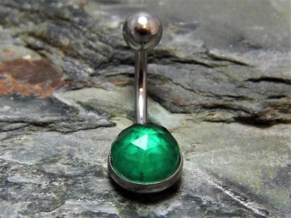 Emerald Belly Bar Surgical Steel Emerald Belly Ring Etsy UK