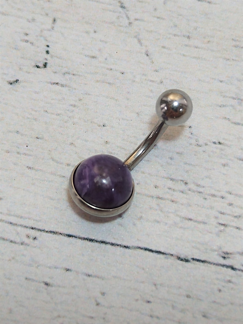Purple Fleck Belly Bar Surgical Steel Dark Charoite Belly Ring Navel Post 14 Gauge