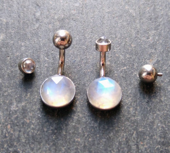 Natural Moonstone Belly Bar Rose Cut 316l Steel Rose Cut Moonstone