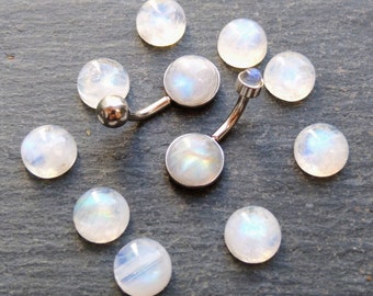 Indian Rainbow Moonstone Belly Bar - Acero 316l - 4 longitudes de barra - calibre 14 - Belly Ring
