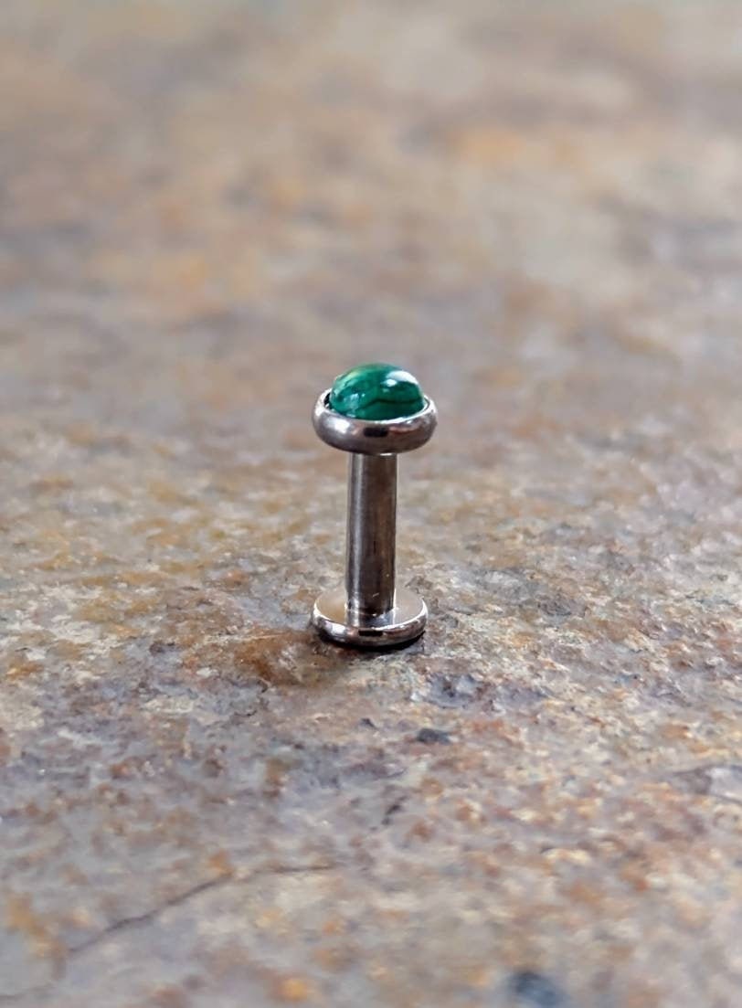 Green Malachite Labret Stud - 3mm Gemstone - Surgical Steel - Labret …