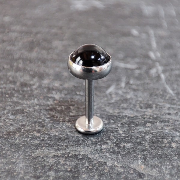 Black Onyx Labret  - 5mm Gemstone - 316L Steel - Flat Back - Internally Threaded  - Helix - Conch - Tragus