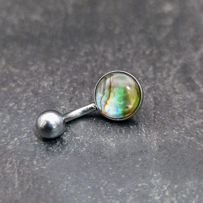 Paua Shell Belly Bar - 316lvm Steel - 14 Gauge - Abalone Belly Ring image 5