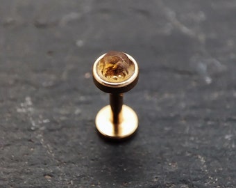 3mm Rose Cut Citrine Labret - Gold Titanium Coated  316L Steel  - 18, 16, or 14 - Citrine Crystal
