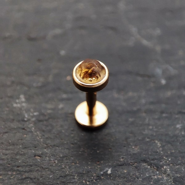 3mm Rose Cut Citrine Labret - Gold Titanium Coated  316L Steel  - 18, 16, or 14 - Citrine Crystal