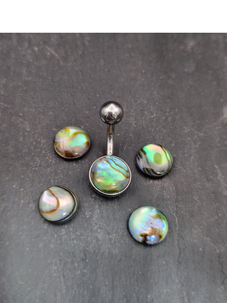 Paua Shell Belly Bar - 316lvm Steel - 14 Gauge - Abalone Belly Ring image 6