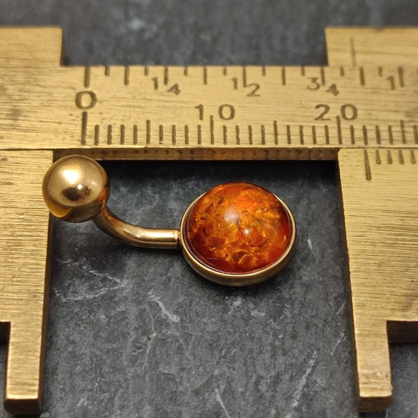 Amber Belly Bar - Gold 316l Steel - 4 bar lengths - 14 gauge - Belly Ring