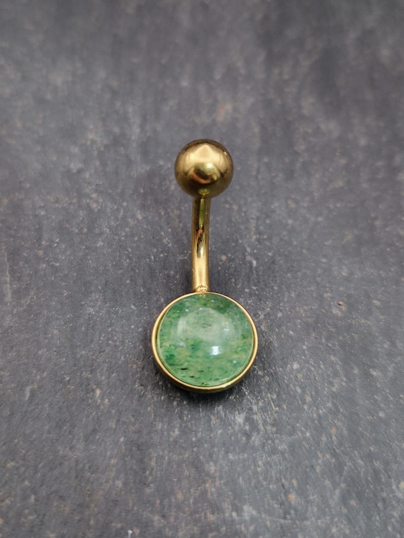 Gold Aventurine Belly Ring: 316L Steel Internally Threaded Bar