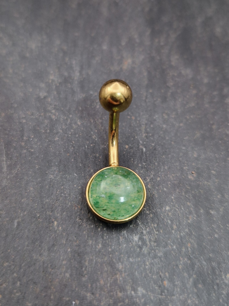 Gold Aventurine Belly Ring: 316L Steel Internally Threaded Bar image 1