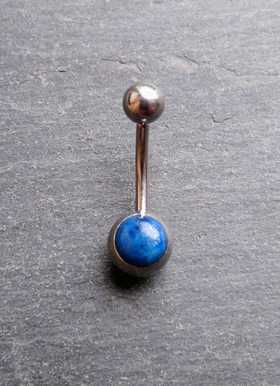 Barre de ventre Lapis Lazuli Acier 316l Piercing de nombril Lapis Anneau de ventre de calibre 14 Etsy France