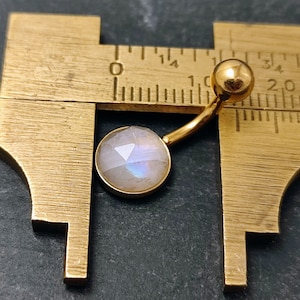 Rose Cut Rainbow Moonstone Belly Bar - Gold 316l Steel - 4 bar lengths - 14 gauge - Belly Ring