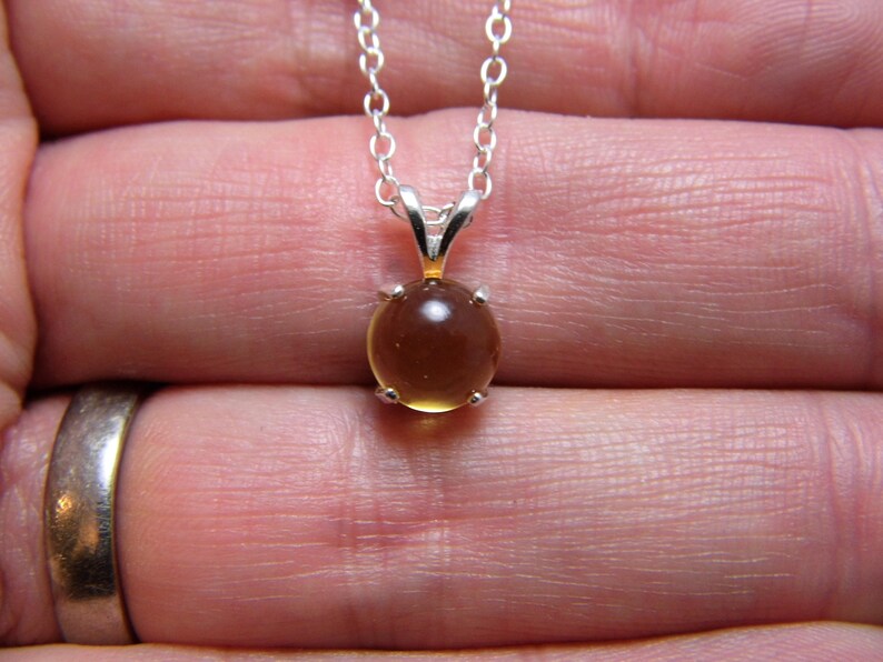 Citrine Pendant Necklace Yellow Gemstone Jewelry Sterling Silver Chain 8mm Round Citrine Cabochon