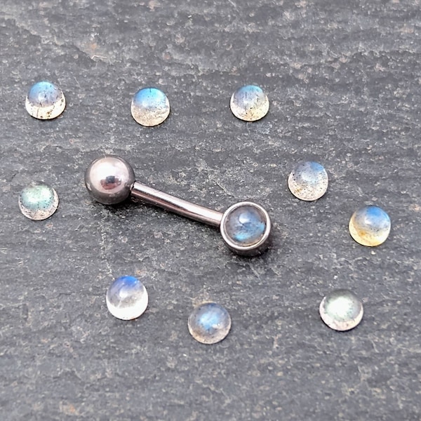 Labradorite Curved Barbell - 16 Gauge - Titanium Banana Bar