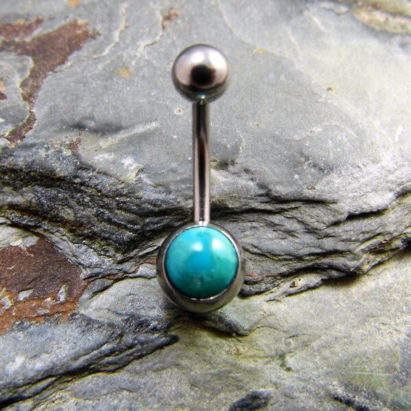 Turquoise Belly Bar - 6mm Gem - Surgical Steel -  Turquoise Belly Button Ring