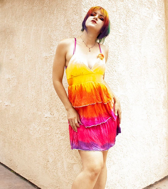 Large Sunset Ombre Yellow Orange And Pink Ruffle Tie Dye Etsy
