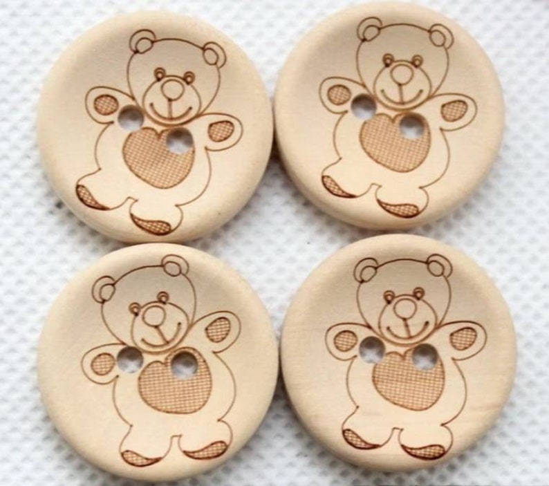 A Pack of 10 Round Natural Wooden Teddy Bear Buttons 20mm Etsy UK