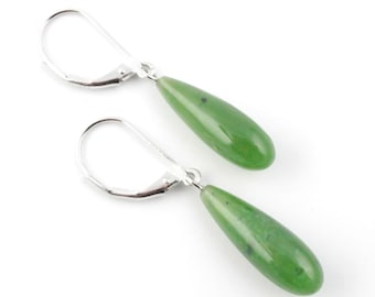 Canadian Nephrite Jade Drop Earrings (available in silver and vermeil)