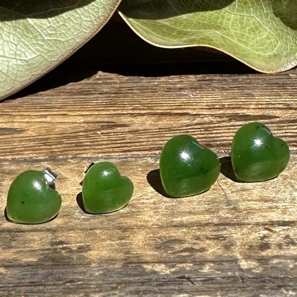 Jade Heart Stud Earrings, Canadian Nephrite Jade - Available in 2 sizes