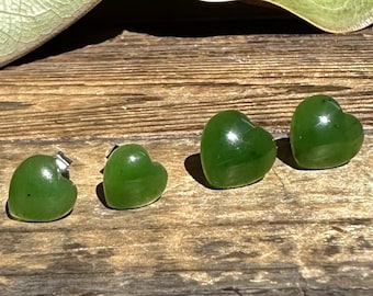 Jade Heart Stud Earrings, Canadian Nephrite Jade - Available in 2 sizes