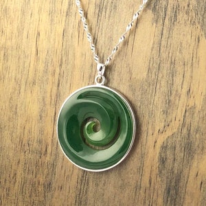 Jade Koru Pendant, Carved out of Canadian Nephrite Jade and set in Sterling Silver