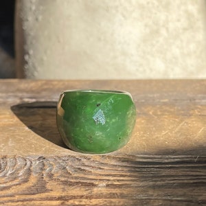 Faceted Green Jade Ring, Extra Wide - Canadian Nephrite Jade - As Is