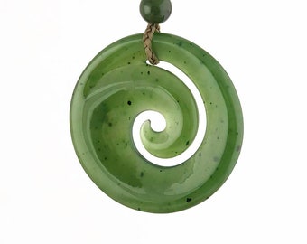 Canadian Nephrite Jade Koru Pendant, 32.5mm