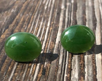 Canadian Nephrite Jade Oval Stud Earrings