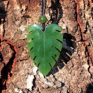 Jade Monstera Leaf Pendant, Canadian Nephrite (2 sizes available)