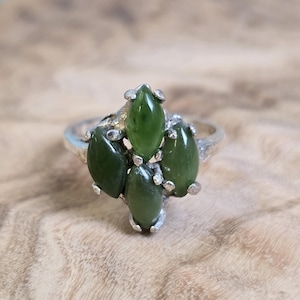 Vintage Canadian Nephrite Jade Marquise Cut Ring