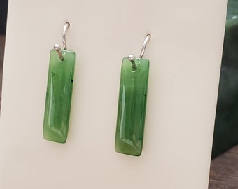 Green Jade Earrings, Canadian Nephrite Jade 6x20mm