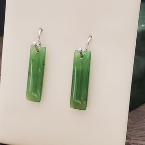 Green Jade Earrings, Canadian Nephrite Jade 6x20mm