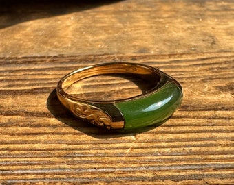 Anillo de jade canadiense engastado en vermeil, tallas 4-10