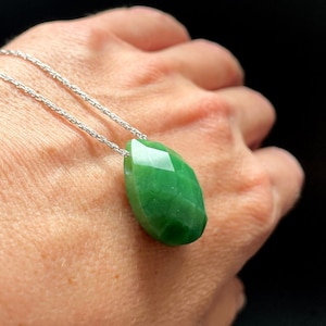 Jade Faceted Teardrop Pendant, Green Nephrite Jade