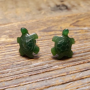 Canadian Nephrite Jade Earrings, Turtle image 3