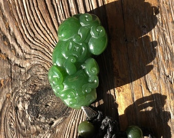 Jade Pixiu Pendant, Canadian Nephrite Jade 40mm