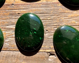 Dark Green Canadian Cassiar Jade Cabochons Oval, 40mm (sold individually)