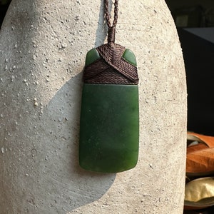 Dark Green Jade Toki Pendant, Satin Finish Canadian Nephrite Jade