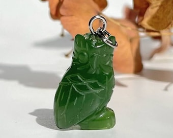 Jade Owl Charm, Canadian Nephrite Jade 17mm