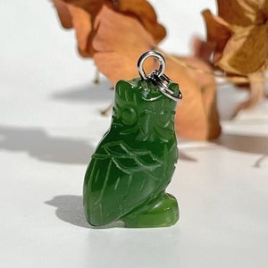 Jade Owl Charm, Canadian Nephrite Jade 17mm