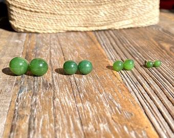 Round Jade Stud Earrings - Canadian Nephrite Jade 4mm/6mm/8mm/10mm