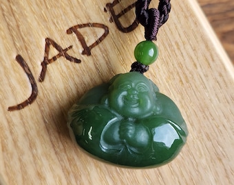 Canadian Nephrite Jade Happy Buddha Pendant, 30x25mm