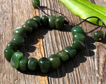 Canadian Nephrite Jade Power Bead Bracelet, Nugget Pull Closure