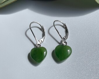 Canadian Nephrite Jade Earrings, Heart 2509